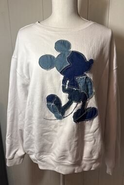 Disney Mickey Mouse White Crewneck With Blue Denim Mickey Design 2XL PP